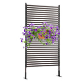 Metal Outdoor Privacy Screen with Stand, 3 ft W x 6 ft H PE-Coating Steel Pipes and Slats Panels, Decoative Privacy Screen Fence Panels Freestanding for Outside Patio Garden Backyard, Brown OTOSUNNY