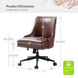 Faux Leather Home Office Chair with Black Metal Base and Nailhead, Modern Comfy Ergonomic Desk Chair with Adjustable Height/Tilt, 360-Degree Swivel, Armless Cute Decoration, Brown TINA'S HOME