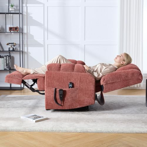 Trustyue Dual Motor Power Lift Recliner Chair with Lay Flat, Full-Body Vibration & Lumbar Heating - Lift Assist Chair for Elderly, Electric Recliner with Massage and Heat,Easy Assembly Red