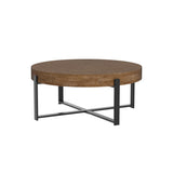 31.29" Modern Retro Splicing Round Coffee Table,Fir Wood Table Top with Black Cross Legs Base Wetiny