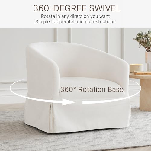 KISLOT Swivel Accent Chair, 360 Degree Linen Fabric Armchair Modern Barrel Chairs Armchair for Living Room Bedroom Home and Office,Cream White KISLOT