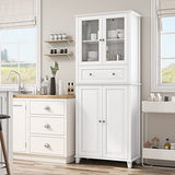 FACBOTALL 76'' Kitchen Pantry Storage Cabinet, Pantry Cabinet, Freestanding Kitchen Cupboard with Large Drawer, Doors, and Adjustable Shelves for Dining Room, Living Room, Laundry, White FACBOTALL