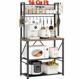 YASONIC Coffee Bar, Bakers Rack with Storage, 25.6 Inches Microwave Stand, 5 Tier Kitchen Shelves Appliance Storage, 12 S Hooks Large Coffee Station for Spices, Pots and Pans, Rustic Brown