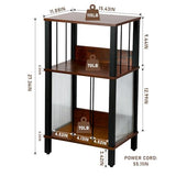 DGSANDGO Mid-Century Now Playing Vinyl Record Stand, Record Player Stand, End Table with Charging Station, 3 Tier Rustic Brown w/Guard Rails, Holds 100 Vinyl Albums, for Living Room Bedroom Office DGSANDGO