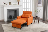 LENA LACED Convertable Futon Chair Bed with USB Ports and Cup Holders, 3-in-1 Design for Living Room, Orange Leather LENA LACED