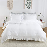 White Ruffled Duvet Cover Twin, 2PCS Soft Washed Microfiber Vintage French Country Duvet Cover Set for Kids Girls, White, 68x90 in CAROMIO
