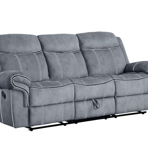 Gray Velvet Recliner with & Table - 3 Seat, and Relaxing, Stable, Stylish Tuft Workmanship, Soothing Two Tone Port Table, Soft Fluffy, Strong Wood Metal Frame, Classy Tufting, Comfy MOOSH