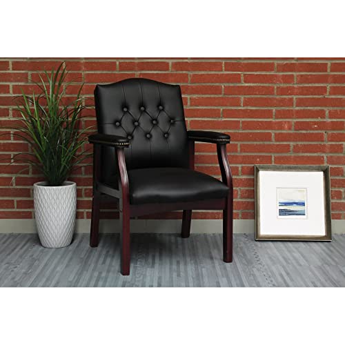 Black Leather Office Chairs Set of 4 -High Back Ergonomic Executive Guest Chairs for Reception, Multi-Scene Use (Waiting Room, Meeting, Conference, Lobby, Conference, Church) No Wheels with Arm Design SLEERWAY