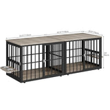 YITAHOME 88.6" Double Dog Crate Furniture, Wooden Dog Kennel with Bowls & 3 Doors, Large Double Crate Furniture TV Stand, Grey YITAHOME