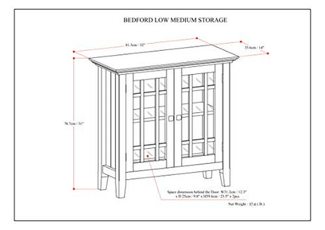 SIMPLIHOME Bedford SOLID WOOD 32 inch Wide Transitional Low Storage Media Cabinet in Farmhouse Grey for the Living Room, Entryway and Family Room SIMPLIHOME