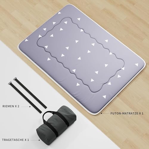 Kiseely Japanese Futon Mattress, Foldable Tatami Mat Portable Dormitory Sleeping Pad with Bag & Strap, Floor Thicken Sleeping Roll up Camping Mattress (Grey WS1, 60"X80") Kiseely