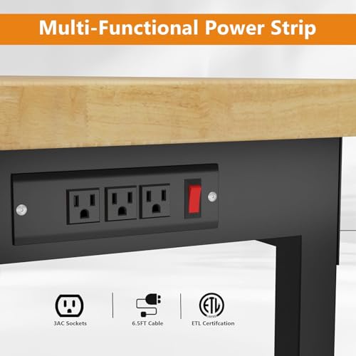 Pelnuies 60" Work Bench with Wheels, Adjustable Height Workbench with Drawers, Heavy-Duty Thick Wood Work Table with Power Outlets, 2000 LBS Capacity Workstation for Garage, Workshop, Office, Home Pelnuies