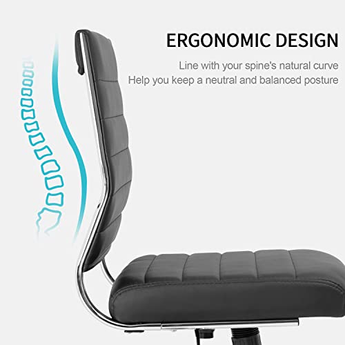 Okeysen Armless Office Desk Chair, Mid Back Ergonomic Swivel Conference Room Chair, Adjustable Height PU Leather Home Desk Chair, Modern Small Rolling Computer Task Chair, Black Okeysen