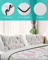 Christmas Pink Tree Quilt Full Queen Bedding Set, Contemporary Minimalist Grey Lightweight Summer Quilt with Pillow Shams 3 Pieces Microfiber Soft Quilt Set Bedspread Coverlet for All Seasons Onekaccu