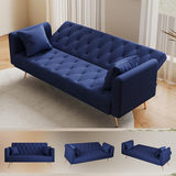 Anwick 72" Modern Velvet Sofa Bed Futon,Convertible Folding Sleeper Bed Couches with 3 Adjustable Backrests,Tufted Recliner Loveseat with Golden Chrome Legs for Small Living Room Office (Blue) Anwick