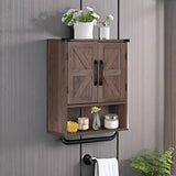 RUSTOWN Farmhouse Wall Storage Cabinet with Two Barn Door, Rustic Mounted Medicine Cabinet with Adjustable Shelf and Towel Bar, 3-Tier Wood Cabinet for Kitchen, Bathroom, Living Room (Washed Oak) RUSTOWN