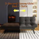 Vipbear Convertible Futon Sofa Bed, Grey Linen Futon Couch with Adjustable Backrest & Armrests, Folding Small Recliner Sleeper Sofa Bed for Living Room, Apartment, Office Vipbear