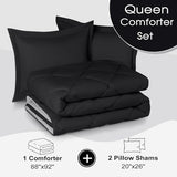 Basic Beyond Queen Comforter Set - Black Comforter Set Queen, Reversible Bed Comforter Queen Set for All Seasons, Black/Grey, 1 Comforter (88"x92") and 2 Pillow Shams (20"x26"+2") Basic Beyond