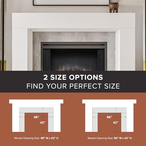 Modern Ember Sabine Wood Fireplace Mantel Surround Kit, White 48" x 42" Opening | 72" x 54" Overall | Minimal Modern Aesthetic; Includes Wooden Mantel Surround & Shelf