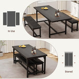 Garvee 63 in Extendable Dining Table Set for 4-6 People, 3-Piece Kitchen Table Set with 2 Upholstered Benches, Farmhouse Dining Room Table Set for Kitchen, Living Room, Apartment, Black Garvee