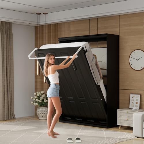 CFITCER Murphy Bed Full - Space Saving Wall Murphy Bed Full Convertible Hidden Bed for Small Apartments, Guest Rooms, Home Offices and Dens.(Mattress not Included) (Black) CFITCER