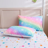 A Nice Night 6Pcs Gradient Glitter Bedding Set for Girls, Colorful Rainbow Galaxy Comforter Set, Ultra Soft Bedding Sets (Pink,Queen 6Pcs) A Nice Night