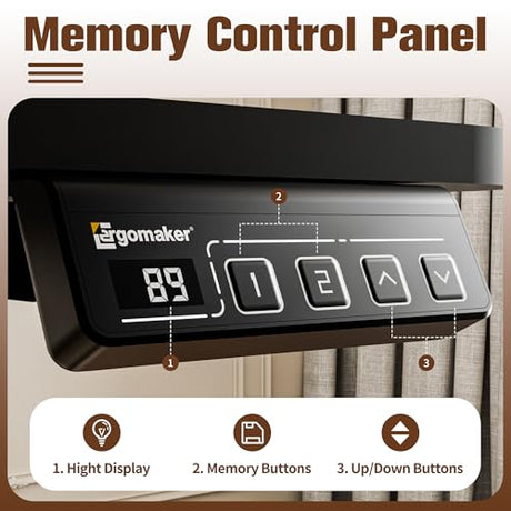 ERGOMAKER 35" Electric Standing Desk, Height Adjustable, Sit Stand Up Desk for Home Office & Computer Workstations, Memory Controller, Black ERGOMAKER
