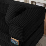 KEIKI 78" Futon Folding Sofa Bed, 4-in-1 Boneless Couches for Living Room, Oversized Comfort Corduroy Upholstered Sleeper Pull Out Bed for Small Space Bedroom Lounge, Removable Armrests, Black KEIKI