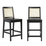 Walker Edison 2-Piece Boho Rattan Back Solid Wood Counter Stool, Set of 2, Black Walker Edison