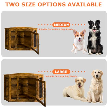 VENDORZ Corner Dog Crate Furniture, 52" Wooden Dog Kennel Furniture End Table with Mesh, Dog Kennel Indoor Furniture for Small Medium Large Dogs, Modern Decorative Wood Pet House Dog Cage Crate, Brown VENDORZ