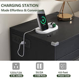 LED Nightstand with Charging Station & RFID Lock Cabinet, Modern Black Bedroom Nightstands with Drawer & Open Storage, Wooden Nightstands for Concealment, Smart Nightstand for Hidden Valuables Storage Gyfimoie