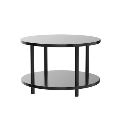 Vanrohe Small Round Coffee Table with Open Storage for Small Space, 23.5" Black 2-Tier Wooden Center Table for Living Room, Metal Legs, Easy to Assemble - WoodArtSupply