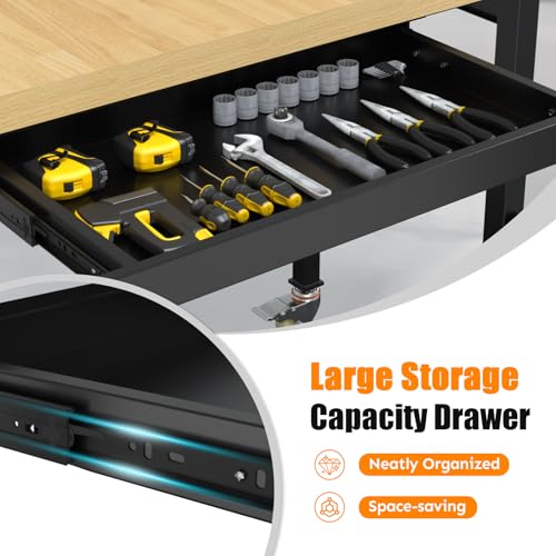 Granper 48" Work Bench with Drawers, Portable Workbench with Wheels and Power Outlets, Heavy-Duty 3000 LBS Capacity Wood Work Table for Garage, Workshop, Office, Home Granper