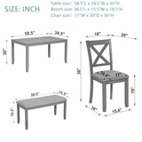 LUMISOL 6-Piece Solid Wood Dining Table Set, Farmhouse Kitchen Table Set with 4 Upholstered Chairs and Bench for Kitchen, Dining Room, Living Room, Grey LUMISOL