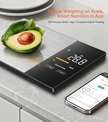 KUAIVO Smart Nutrition Food Scale with LED Display, Tracks Calories, Fat, Carbs & Protein via App, 1g Precision Digital Kitchen Scale for Healthy Eating & Meal Prep KUAIVO