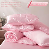 Heywaller 5-Piece Pinch Pleat Duvet Cover Set, Pintuck Duvet Cover Full Size with Zipper, Light Pink Satin Duvet Cover Shabby Chic Bedding (2 Pillow Shams + 2 Pillowcases), No Comforter Heywaller