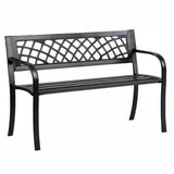 Garden Bench Patio Bench Outdoor Park Bench Metal Outside Porch Chair Seat Cast Iron Steel Frame Sturdy Bench Patio Furniture for Yard Porch Entryway Lawn Decor Deck, Black, 46 in HGS