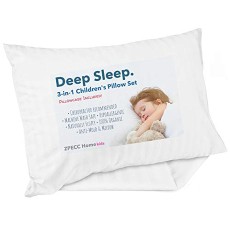ZPECC Toddler Pillow with Pillowcase - 13x18 Organic Cotton Hypoallergenic Kids Pillow, Baby Essentials for Travel Crib Daycare Stroller (Intended for Age 2 and up) White Stripe ZPECC
