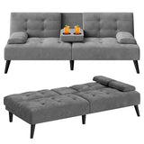 Meilocar 64" Futon Sofa Bed, Convertible Loveseat with 2 Cup Holders, Small Couch with 3 Adjustable Angles & Armrests, Sleeper Sofa for Apartment, Office, Dark Grey Meilocar