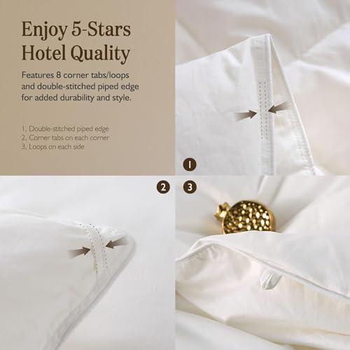 BPC Organic Feather Down Comforter Full/Queen Size, Hotel-Luxury Fluffy Duvet Insert with 100% Cotton Cover and Puffy Feather Down Filling for All-Season, Ivory White, 82x86 Inches BPC