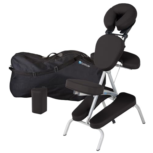 EarthLite Portable Massage Chair Package Vortex - Portable, Compact, Strong and Lightweight incl. Carry Case, Sternum Pad & Strap (15lbs), Black EarthLite