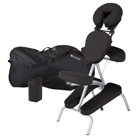 EarthLite Portable Massage Chair Package Vortex - Portable, Compact, Strong and Lightweight incl. Carry Case, Sternum Pad & Strap (15lbs), Black EarthLite