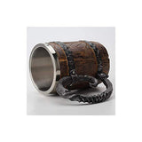 Wooden-Barrel Beer Mug,650 ml Stainless Steel Cup,Bucket Shaped Drinkware With Handle,Wood Carving Beer Mug,for Bar Restaurant,Home, Laipi