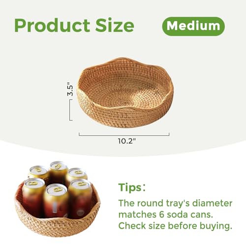 Wicker Bread Baskets for Serving, Handwoven Rattan Fruit Basket Wicker Basket, Fruit Bowl Wicker Baskets for Gifts, Woven Basket for Organizing Bread Fruit, Decorative Bowl for Kitchen Dinging Room M S310