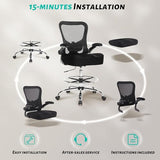 500LBS Ergonomic Drafting Chair Tall Office Chair for Counter Height or Standing Desk, Executive High Office Chairs with W-Shaped Thick Seat Cushion, Footrest Ring & Breathable Fabric, Black Sofetura