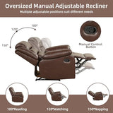 IOMOR Manual Recliner Chair with Overstuffed Arm and Extra-Padded Back, Breathable PU Leather Reclining Chair for Adults, Single Sofa for Living Room, Bedroom (Dark Brown)
