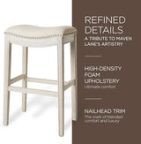 Maven Lane Adrien Saddle Bar Stool in White Oak Finish with Natural Fabric Upholstery Maven Lane