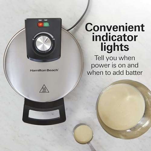 Hamilton Beach Belgian Waffle Maker with PFAS-Free Non-Stick Ceramic-Coated Plates, Browning Control, Indicator Lights, Stainless Steel (26081) Hamilton Beach