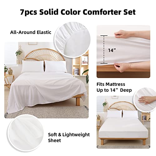 weigelia Queen Comforter Set White Comforter Set Queen 7 Pieces Bed in a Bag Queen Size Bedding Set with Fitted Sheets, Flat Sheets, Pillow Shams and Pillowcases weigelia