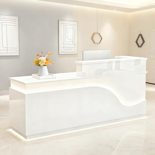 63in Reception Desk with Counter，Modern Front Desk Reception Counter for Checkout, Lobby, Beauty Salon (Left high)